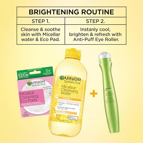 Garnier Clearly Brighter Anti-Puff Eye Roller, Dark Circles Under Eye Treatment with Caffeine and Vitamin C, 0.5 Fl Oz (15mL), 1 Count (Packaging May Vary)