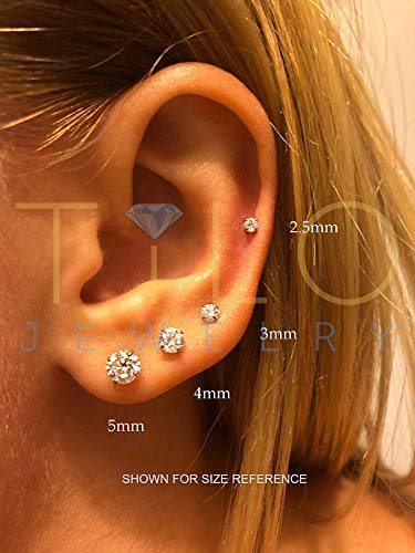 14k Yellow Gold Solitaire Round Cubic Zirconia Stud Earrings Screw-back 4mm