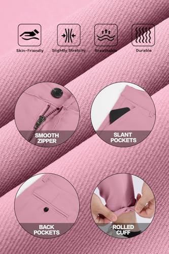 GINGTTO Slim Fit Dress Pants for Men Stretch,Office Business Trousers Pink Chino Pants Men 32Wx28L