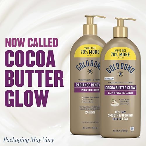 Gold Bond Cocoa Butter Glow Daily Hydrating Lotion for Dry Skin, 24 oz