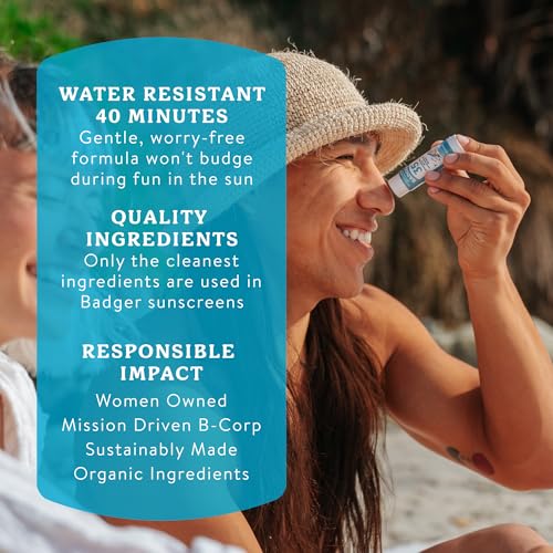 Badger Mineral Sunscreen Face Stick SPF 35, 97% Organic Unscented Zinc Oxide Travel Sunscreen, Coral Reef Safe Travel Size Stick, .65 oz, 2-Pack