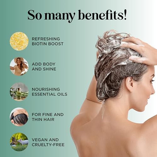 Volumizing Biotin and Rosemary Shampoo - Vegan Rosemary Biotin Shampoo for Thinning Hair for Women and Men with Nourishing B Vitamins & Tea Tree Oil - Paraben Silicone & Sulfate Free (16 Fl Oz)