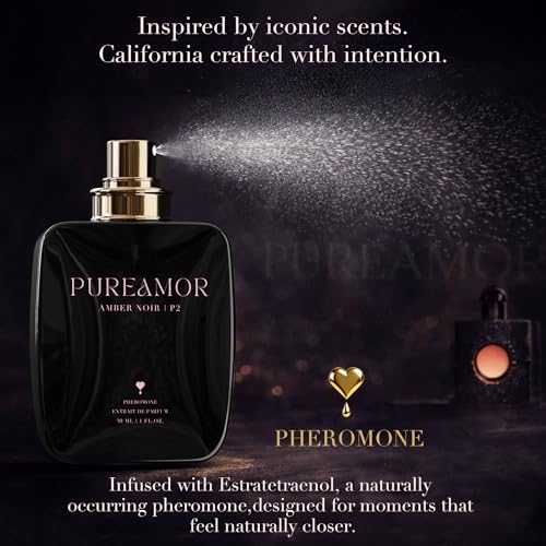 PUREAMOR Pheromone Perfume for Women, Amber Noir Extrait de Parfum - Long Lasting Vanilla Amber Scent, 30% High Concentration, Full Size Fragrance Spray, 1.0 oz / 30 ml