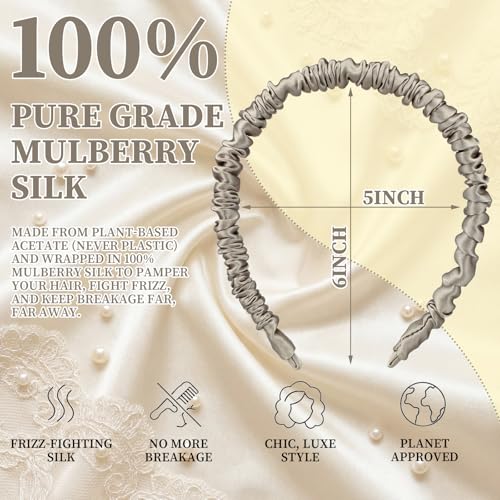 Rivvlive 2 Pcs Silk Headband for Women – 100% Pure Mulberry Silk Hair Accessory, Wide No-slip No-headache Design for Women and Girls, Stylish Look for Curly & Textured Hair, Fashion Birthday Gifts