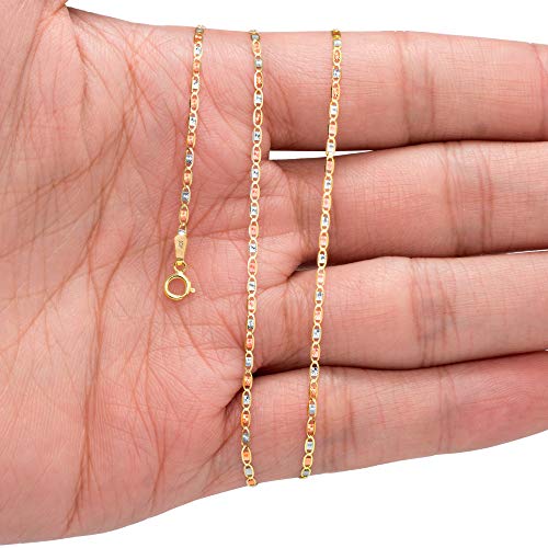 Nuragold 10k Real Tri Color Gold Valentino 1.5mm Thin Anchor Chain Necklace - 20"