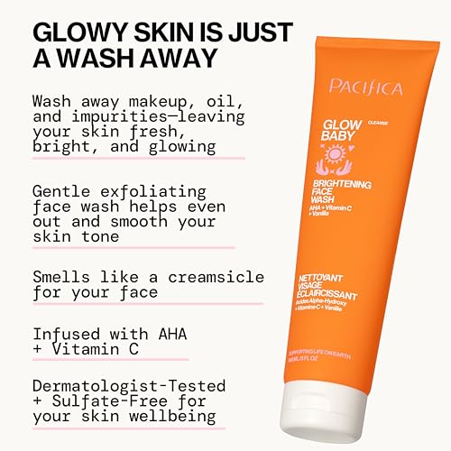 Pacifica Beauty Glow Baby VitaGlow Face Lotion and Brightening Face Wash Set, Skincare, Vitamin C and E, AHA, Exfoliator, Cleanser, Hydrating, Moisturizer, Vegan, 1.7 fl oz and 5 fl oz (Set of 2)