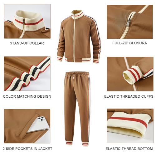 dioxoib Track Suits for Men Set 2 Piece Tracksuits Mens Sweatsuits Sets Jogging Two Piece Outfits Athletic Clothes Jogger Sweat Suits Running Sport leisure Clothing Brown Ai-TZ009-M