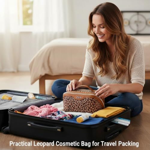 BOYATU Travel Makeup Bag Organizer: 3 Pcs Set Leopard Make up Bag for Women