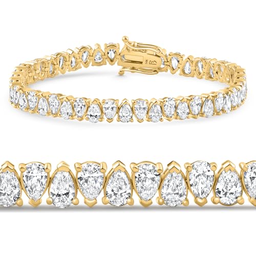 P3 POMPEII3 Pompeii 10Ct Pear Shape Diamond Tennis Bracelet Wide 14k Yellow Gold Lab Grown (F,VS1)