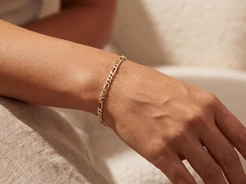 LUCA SMITH Gold Bracelets for Women & Men 14K Gold Figaro Bracelet 7.5in