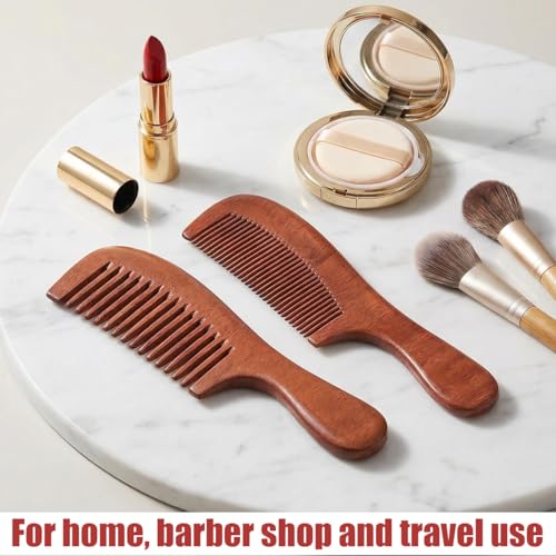Morsafe 2 Pcs Sandalwood Hair Comb Set Wide and Fine Tooth Wooden Comb for Women Men, Anti-static Detangling Wood Comb for Curly Fine Frizzy Wet Dry Hair