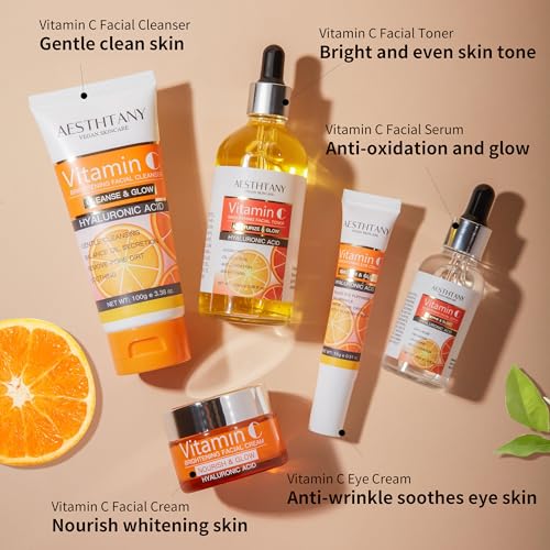 Vitamin C Skin Care Set Moisturizing Hyaluronic Acid Skin Care Kit,Face Cream,Face Serum,Eye Cream, Toner For Hydrating Skin, Anti-Aging Skin,5PCS For Women Beauty Set Gift Set