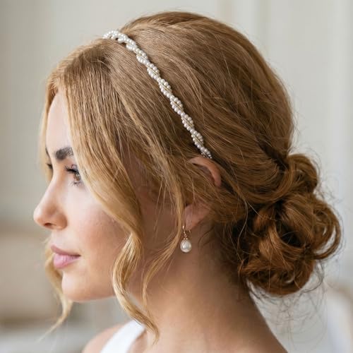 Miskate 6 Pcs Pearl Headband for Women Girls White Hair Accessories, Fashion Bridal Hair Bands for Wedding Party