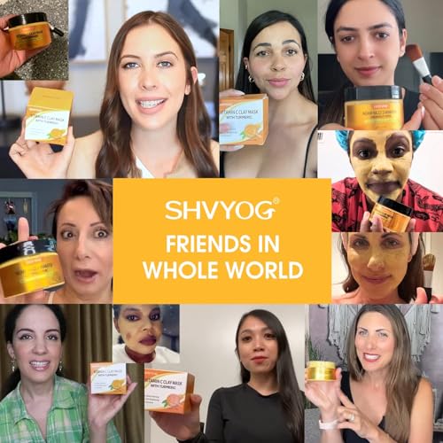 SHVYOG Turmeric Vitamin C Clay Mask with Kaolin Clay for Dull & Blemish-Prone Skin, Deep Cleansing Facial Mask, Face Masks Skincare for Controlling Oil and Refining Pores 5.29 Oz 150g