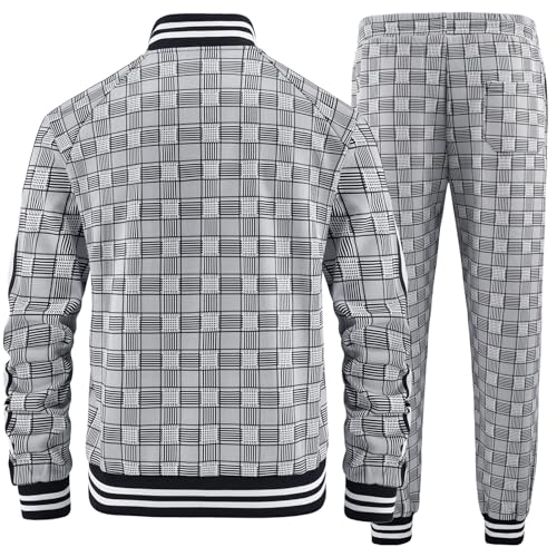Aiozowa Track Suits for Men Set Plaid Jogging Tracksuit Mens 2 Piece Sweatsuits Jogger Sweat Suits Two Piece Sport Leisure Clothes Outfits Black White KEW-KE05-M