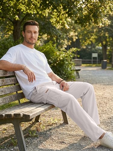 JMIERR Mens Casual Sweatpants Pants Men's Clothing Essential Joggers Mens Quiet Luxury Cargo Pants Big & Tall Loose Fit,US42(3XL),Parchment