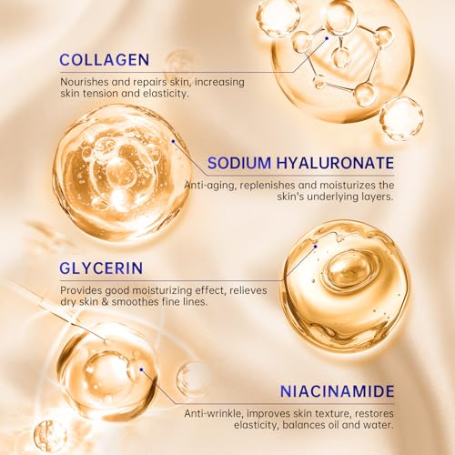 Collagen Skin Care Set, Anti Aging Skincare Set for Reduce Wrinkles, Shrink Pores, Smooth Fine Lines, Hydrating, 4 Pcs Travel Skincare Kits for Women with Cleanser, Serum, Cream, Eye Cream.