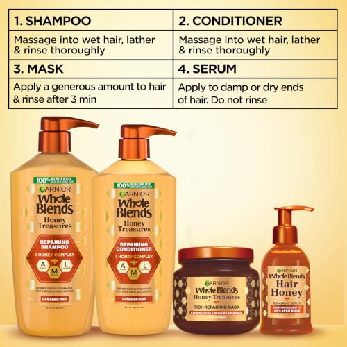 Garnier Whole Blends Honey Treasures Repairing Conditioner, Hair Repair Formula for Dry, Damaged Hair with Acacia, Manuka, and Lavender Honeys, 26.6 Fl Oz (Packaging May Vary)