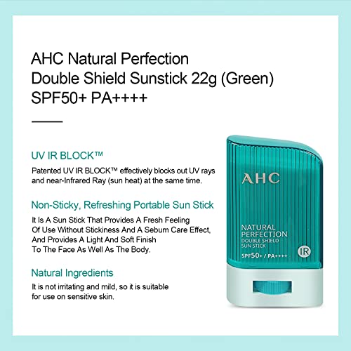 gadi place AHC Natural Perfection Double Shield Sunstick 22g / 0.78 Oz (Green) SPF50+ PA++++ | UV Protection Sunscreen Sun for Face and Body stick Korean K-Beauty, 22.0 grams, 1