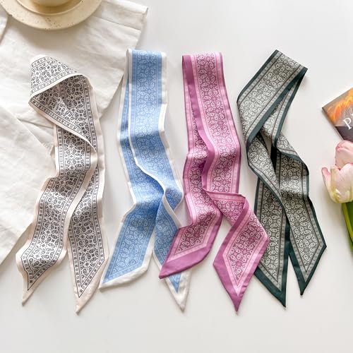 RFQMNO Hair Scarf for Women, 35"x2.36" Lightweight Silk Headband, Purse & Bag Scarves Gift Collection