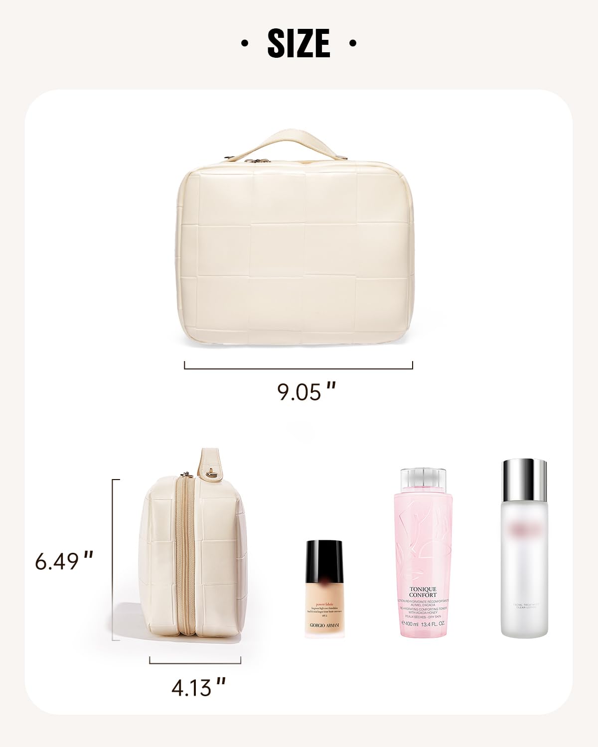 EACHY Travel Makeup Bag, Large Capacity Cosmetic Bags for Women, Waterproof PU Leather Make Up Bag with Makeup Brush Organizer (Checkered-White)