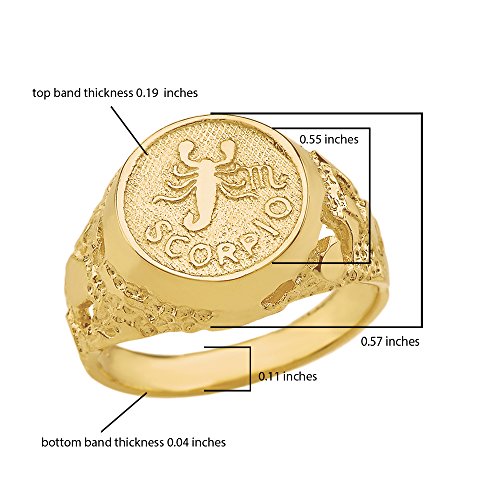 Men's 10k Yellow Gold Scorpio Zodiac Sign Nugget Statement Ring (Size 10.5)