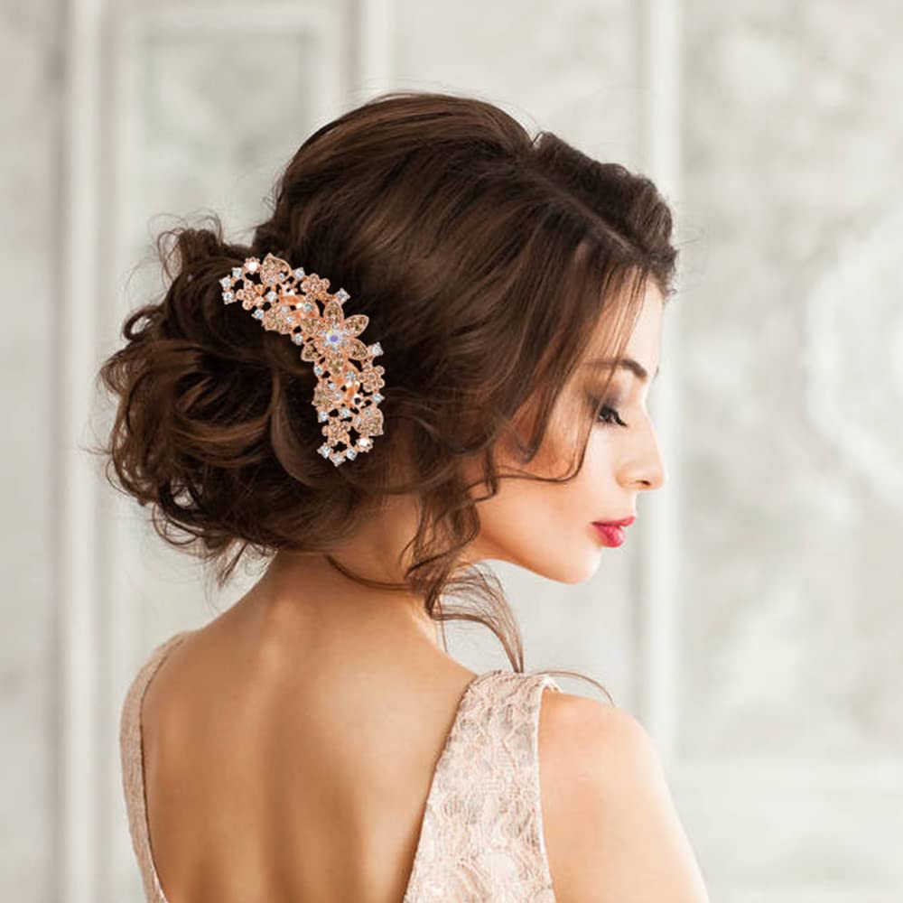 inSowni 4 Pack Luxury Glitter Sparkly Jeweled Gems Crystals Rhinestones Gold Metal Hair Side Combs Slides with Long Teeth Hair Bun Chignon Accessories Hairpins Barrettes Clips for Women Girls