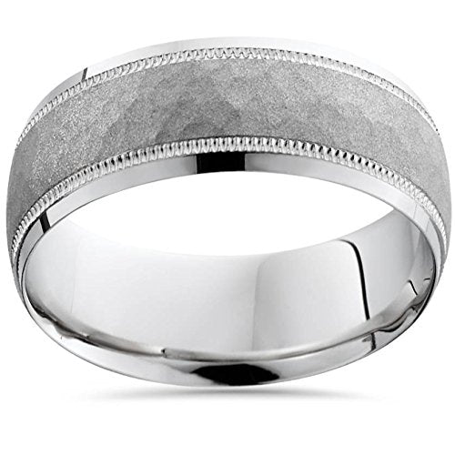 P3 POMPEII3 Pompeii Hammered 10k White Gold 8mm Wedding Mens Band - Size 11