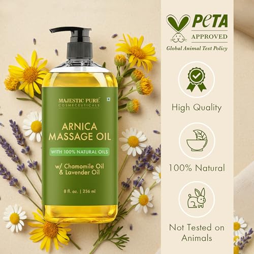 Majestic Pure Arnica Massage Oil, Relaxing Body Oil, 8 Fl Oz