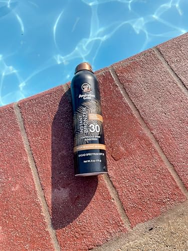 Australian Gold Continuous Spray Sunscreen with Instant Bronzer SPF 30, Immediate Glow & Dries Fast Water Resistant NonGreasy Oxybenzone Free Cruelty Free, Bronzer New, Orange, 6 Oz
