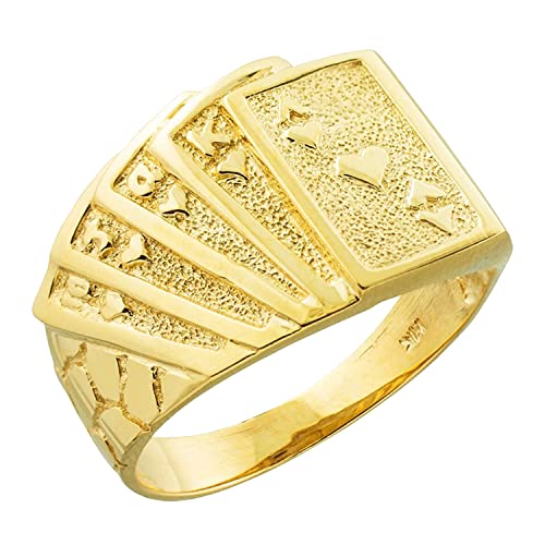 Men's Fine Jewelry 10K Yellow Gold Royal Flush Poker Hand Lucky Nugget Band Ring - Size 15