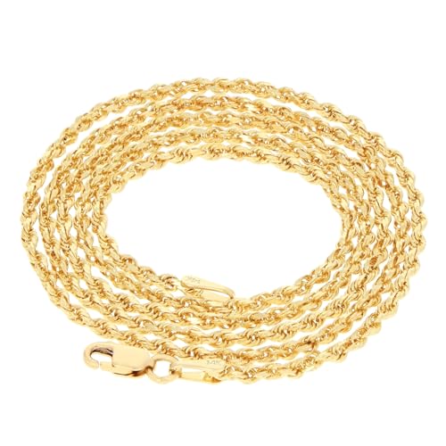 Nuragold 14k Real Yellow Gold Rope Chain Solid Diamond Cut Necklace - 1.8mm - 22"