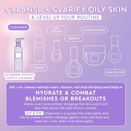 Glow Recipe Blueberry Bounce Exfoliating Face Wash - Foaming Facial Cleanser, Makeup Remover & Clarifying Mask - Hydrating Hyaluronic Acid & Gentle AHA for Sensitive Skin - Korean Skincare, 160ml