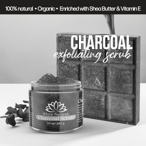 Charcoal Body Scrub, Moisturizing and Exfoliating Face & Foot Scrub, Organic Scrub Fights Stretch Marks, Fine Lines, and Natural Exfoliator Salt Body Scrub for Toning Skin Cellulite Skin Care Body