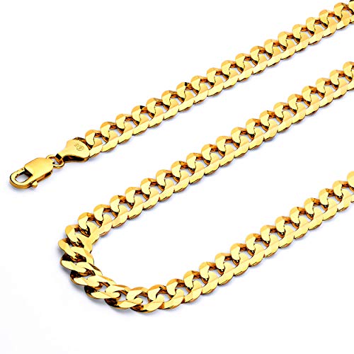 14k REAL Yellow Gold Solid Men's 10mm Cuban Concave Curb Chain Necklace with Lobster Claw Clasp - 26"