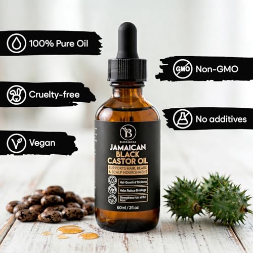 Jamaican Black Castor Oil, Pure & Cold-Pressed Hair Growth Oil for Scalp, Brows, Lashes, Beard Nourishment & Follicle Health, Skin Moisture & Conditioning (60ml / 2fl oz)