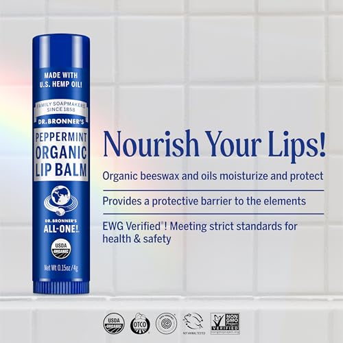 Dr. Bronner's - Organic Lip Balm Variety Peppermint, Orange Ginger, Naked, Lemon Lime) - Made with Organic Beeswax and Avocado Oil, For Dry Lips, Hands, Chin or Cheeks, 0.15 Ounce (Pack of 4)