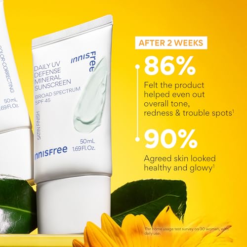 innisfree Daily Mineral UV Defense SPF 45 | Tinted Korean Sunscreen with Zinc Oxide for Redness | Gentle, Hydrating and Lightweight | Available in 2 Pack