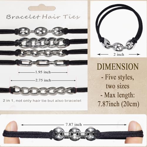 loqpol 5PCS Black- Silver Gold Bracelet Hair Ties