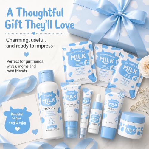 Milk Skincare Set For Women & Girls, Hydrating Milk Skin Care For Teens 10-12, Complete Gift Set Skin Care For Kids, Skincare For Girls 10-12, Self Care Beauty Gift For Her, Mothers Day Gifts Set