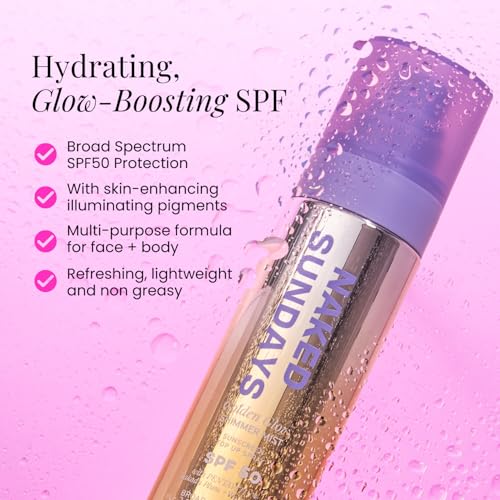 Naked Sundays SPF 50 Shimmer Sunscreen Setting Mist Golden Glow, 75ml