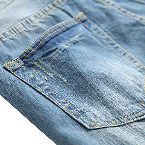 DANT BULUN Men's Ripped Distressed Destroyed Slim Fit Straight Leg Denim Jeans(W42,Blue2)