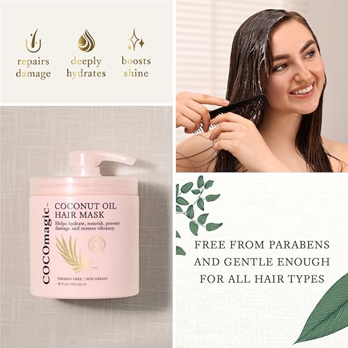 Cocomagic Coconut Oil Hair Mask - Repairs Damage, Prevents Frizz, Restores & Adds Shine | Protein Rich & Extra Hydrating | Paraben Free (16 Fl Oz)