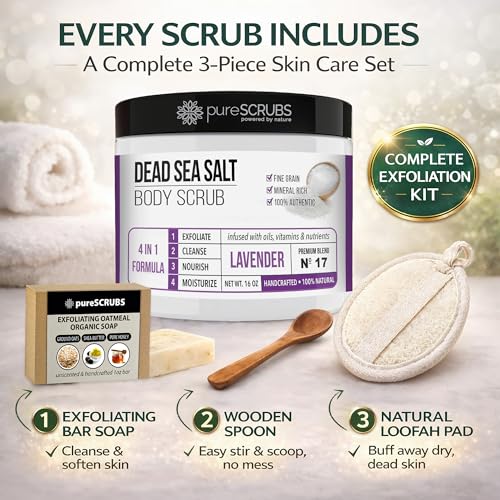 pureSCRUBS Premium Lavender Body Scrub Set, Exfoliating Dead Sea Salt Scrub