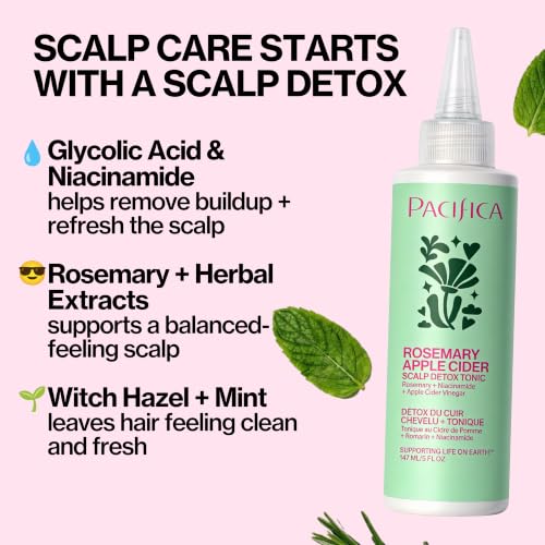 Pacifica Scalp Detox Tonic – Scalp Exfoliator with Glycolic & Salicylic Acid for Clarifying Build Up & Purifying – Infused with Rosemary to Support an Itchy, Dry Head – Vegan & Cruelty-Free – 5 oz