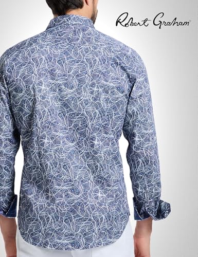 Robert Graham Mens Stelvio Long Sleeve Button Down Woven Shirt, Large, Navy