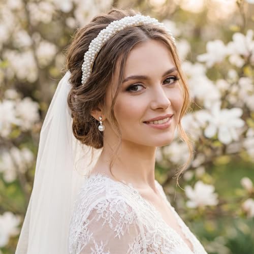 Miskate 6 Pcs Pearl Headband for Women Girls White Hair Accessories, Fashion Bridal Hair Bands for Wedding Party