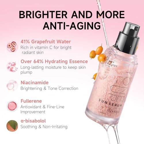 VELY VELY Vitamin Dark Spot Tone-Up Sun Serum, SPF 50+ PA++++ Broad Spectrum Facical Sunscreen Lightweight, Non-Sticky, No-Pilling Evens Out Skin Tone for Sensitive Skin 30ml/1.01 oz