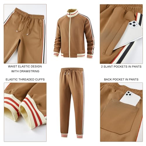 dioxoib Track Suits for Men Set 2 Piece Tracksuits Mens Sweatsuits Sets Jogging Two Piece Outfits Athletic Clothes Jogger Sweat Suits Running Sport leisure Clothing Brown Ai-TZ009-M