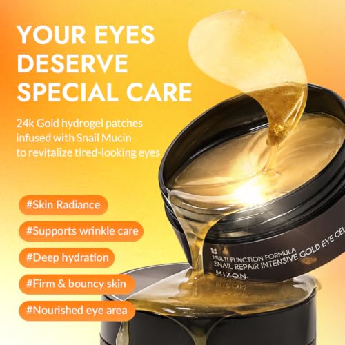 MIZON 24K Gold Snail Mucin Under Eye Patches, 60 Hydrogel Eye Masks